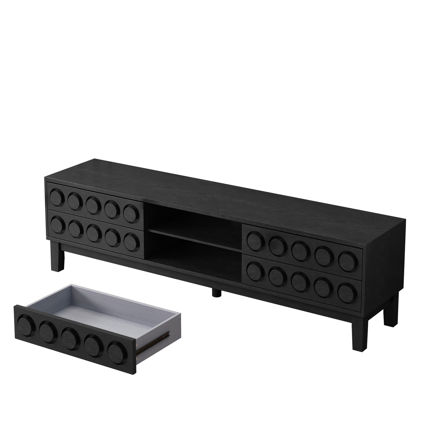 Modern Mid-Century Media Console with 4 Drawers and Cable Management, TV Console Table for TVs up to 75",Entertainment Center for Living Room and Office(Black) image 11