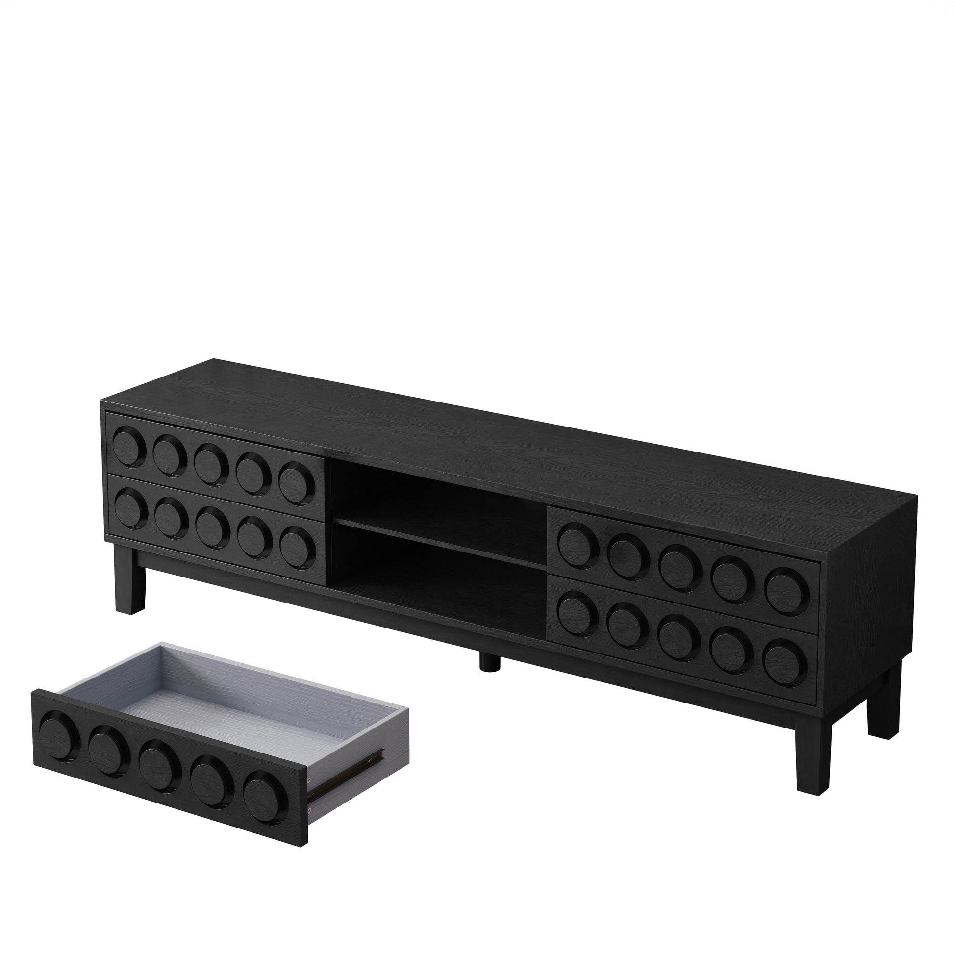 Modern Mid-Century Media Console with 4 Drawers and Cable Management, TV Console Table for TVs up to 75",Entertainment Center for Living Room and Office(Black) image 11