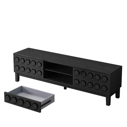 Modern Mid-Century Media Console with 4 Drawers and Cable Management, TV Console Table for TVs up to 75",Entertainment Center for Living Room and Office(Black) image 11