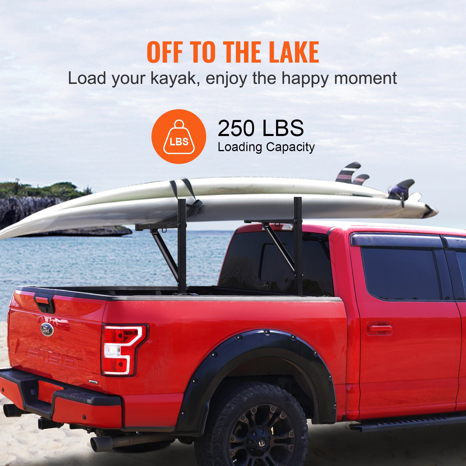 Truck Rack, 19-34inch Extendable Truck Ladder Rack, 38.6"-43.6" Adjustable Height, 250 lbs Capacity Steel Ladder Rack for Truck, Heavy Duty Truck Bed Rack for Kayak, Surfboard, Lumber, Ladder image 7