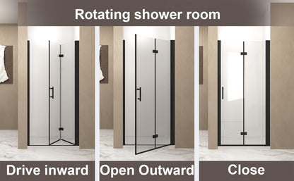 29-28"x 72" Bifold Shower Door, 1/4"(6mm) Tempered Glass, Matte Black Aluminum Frame, Explosion Proof Film image 11