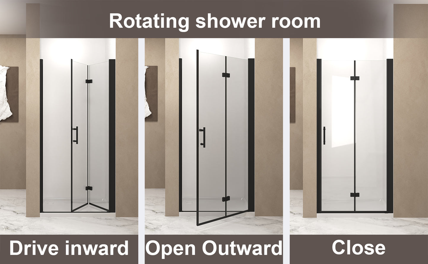35-34 "x 72" Bifold Shower Door, 1/4"(6mm) Tempered Glass, Matte Black Aluminum Frame, Explosion Proof Film image 12