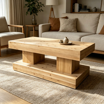 47.24"Natural Solid Wood Coffee Table elevate your living room with crafted from premium natural wood with visible grain and knots for a warm, organic feel. image 2