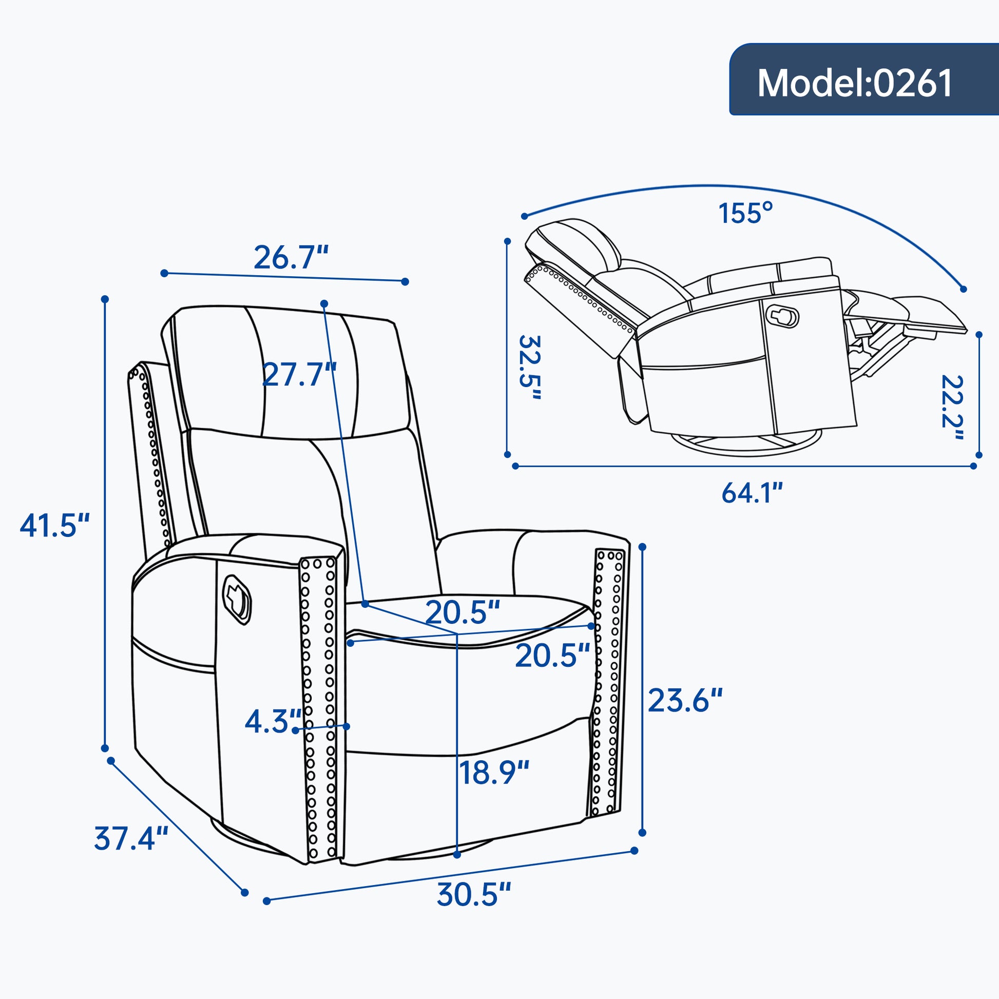 Wine Red Genuine Leather Heat Massage Manual Recliner Chair with Rocker and Swivel for Living Room image 3