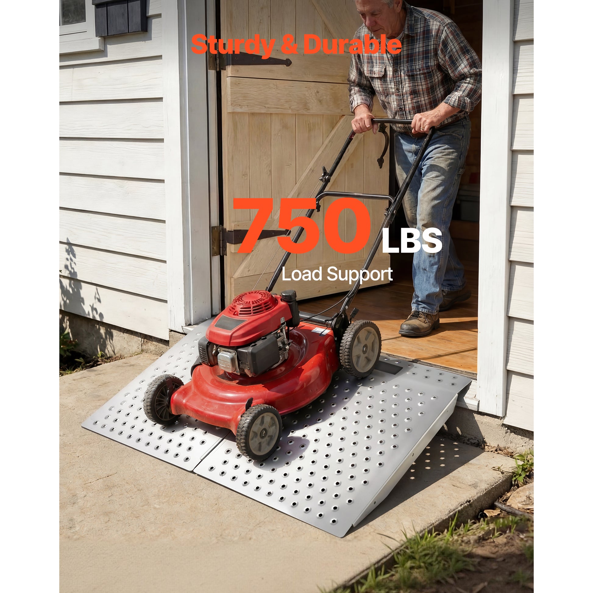Threshold Ramp for Doorways, 29.5 x 24.3 in, Platform Aluminum Wheelchair Ramp, Non-Slip Door Threshold Ramps, 750 lbs Load Capacity, for Home Steps, Curbs, Wheelchairs, Walkers, Scooter, Carts image 4