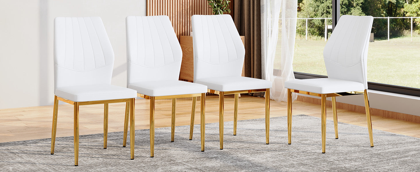 Set of 4 Gold - and - White Dining Chairs, 37 inches High: Ergonomic PU Backrest, Combines Comfort and Style.Perfectly blends comfort and elegance, Injecting more comfort and style into dining time. image 8