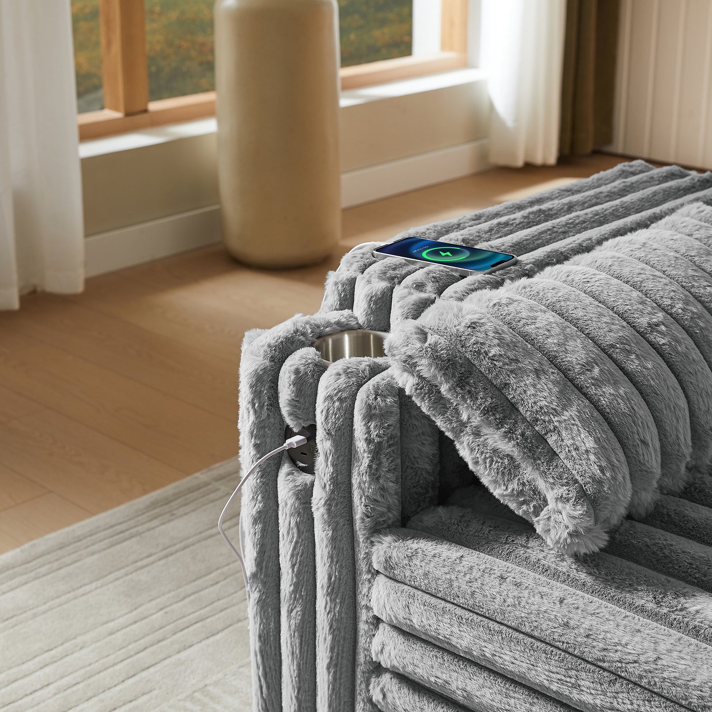 Light Grey Corduroy Sofa Bed with Pull Out Bed image 6