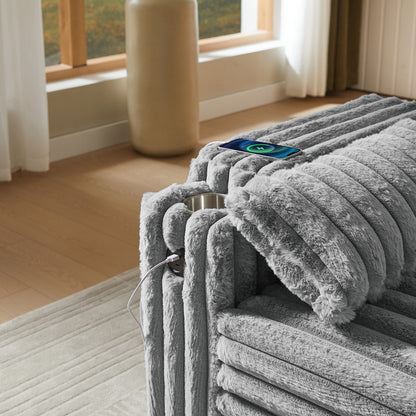 Light Grey Corduroy Sofa Bed with Pull Out Bed image 6