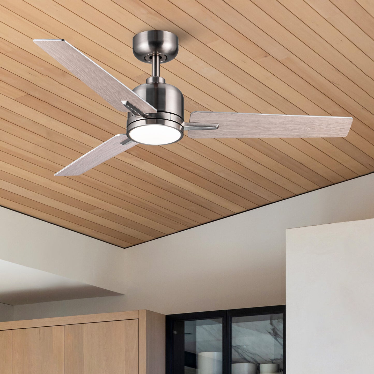 48" Brushed Nickel Lowe Profile Ceiling Fan with Light image 1