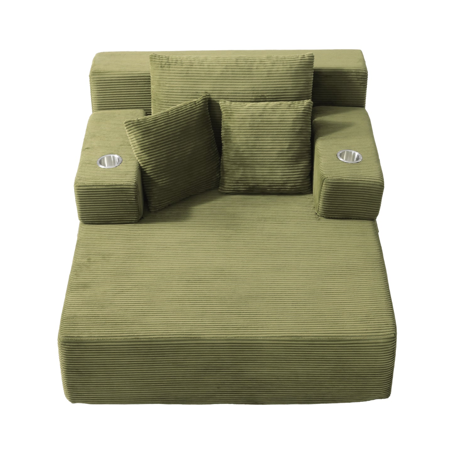 Luxurious Plush Corduroy Chaise Lounge with 3 Pillows, Convertible Sofa Bed with Storage Pocket, Frameless Design & Compression Foam for Small Spaces image 5