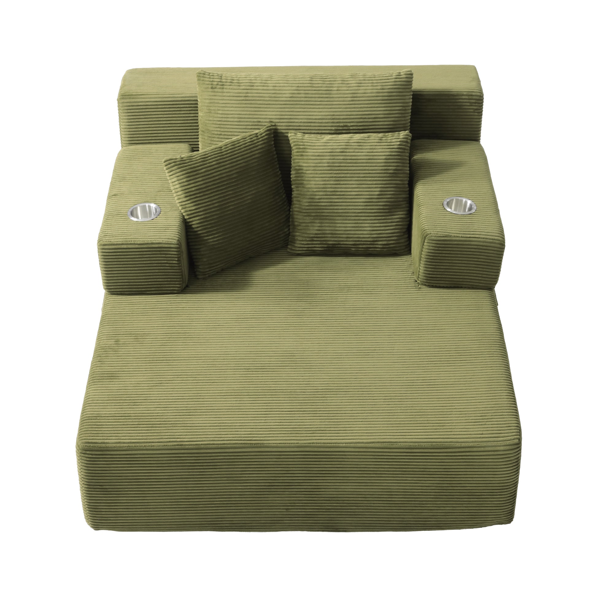 Luxurious Plush Corduroy Chaise Lounge with 3 Pillows, Convertible Sofa Bed with Storage Pocket, Frameless Design & Compression Foam for Small Spaces image 5