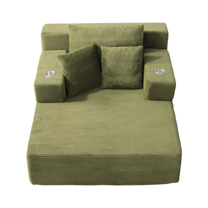 Luxurious Plush Corduroy Chaise Lounge with 3 Pillows, Convertible Sofa Bed with Storage Pocket, Frameless Design & Compression Foam for Small Spaces image 5