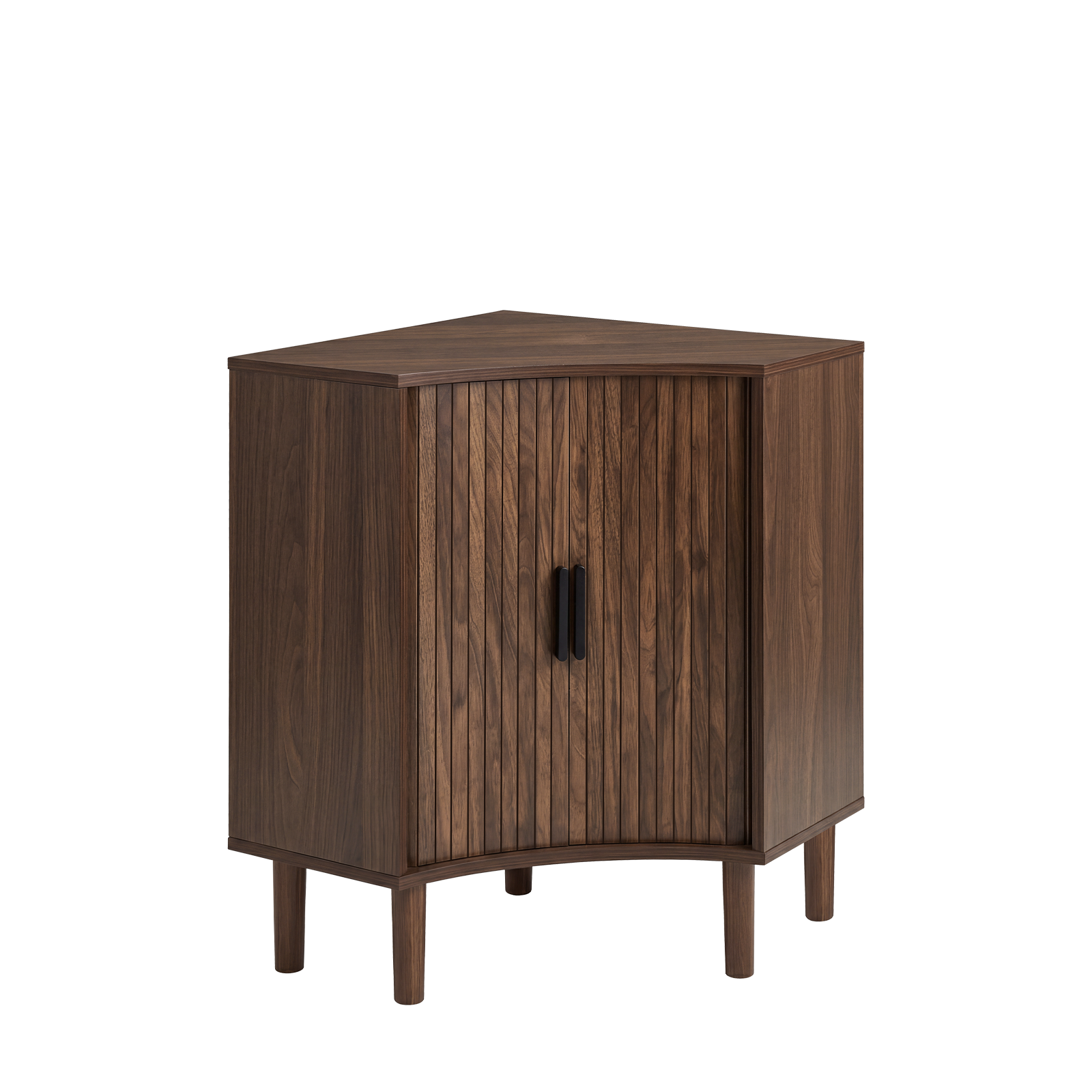 Fluted Corner Cabinet, Small Corner Floor Cabinet with Sliding Doors and Adjustable Shelves, Modern Wooden Freestanding Narrow Storage Cabinet for Small Space,Living Room,Dining Room,Bathroom, Walnut image 11
