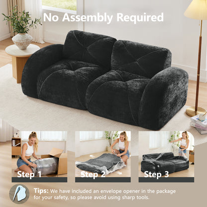 2-seater Tufted Sofa Couches With boneless Sofa,Soft Velvet Fabric,Bottom Anti-Slip Design,32D High Density Sponge,Ergonomic Design Bottom,No Assembly Required,Fits Living Rooms,Black image 4
