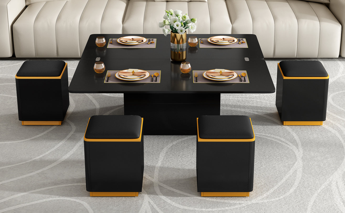 [Video Provided]VIBE HAUS Lift-Top Coffee Table with Storage Stools, Modern Center Table with Foldable Top, Multi-Functional Adjustable Coffee Table for Living Room(OLD SKU:N724P292506B) image 11