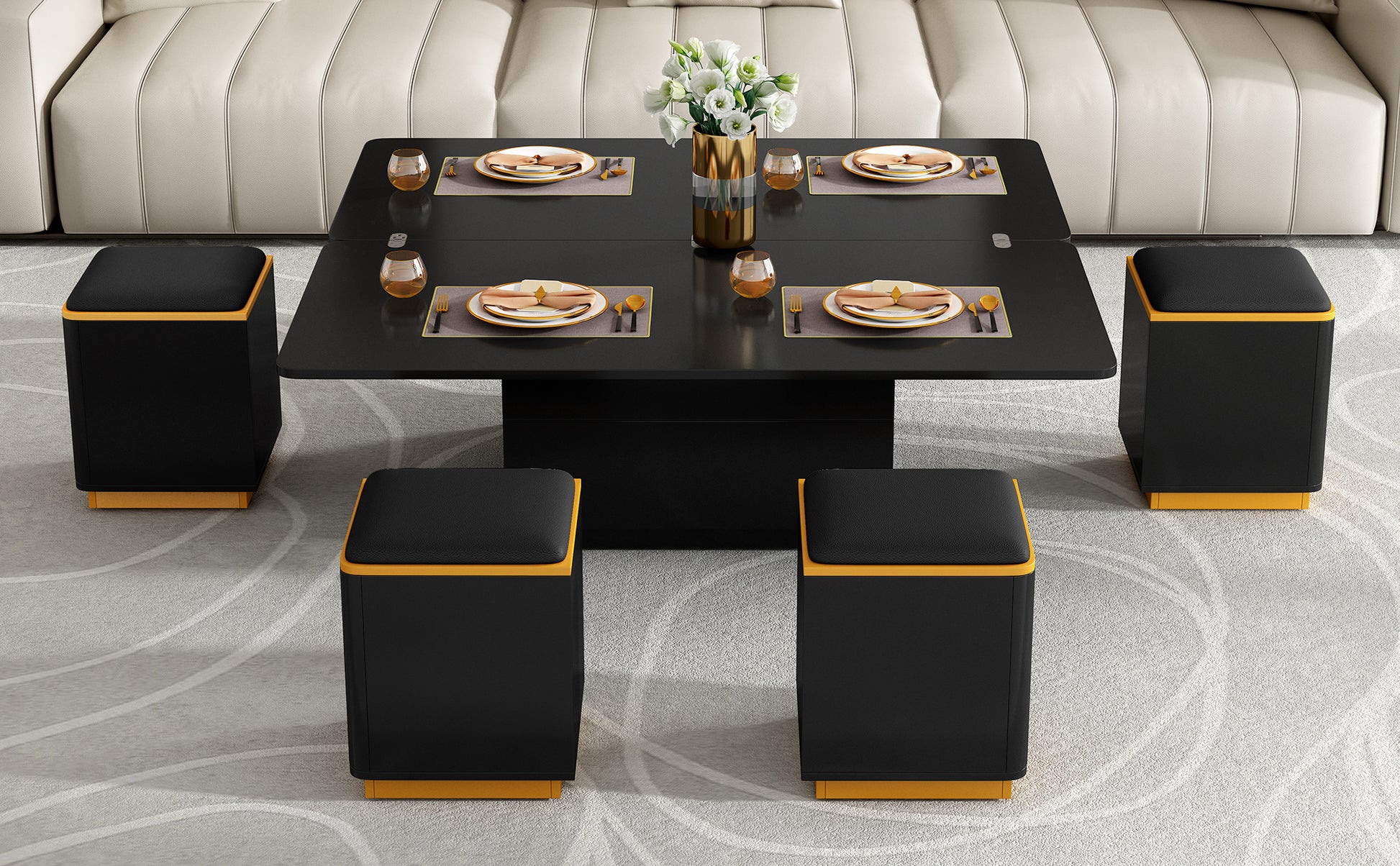 [Video Provided]VIBE HAUS Lift-Top Coffee Table with Storage Stools, Modern Center Table with Foldable Top, Multi-Functional Adjustable Coffee Table for Living Room(OLD SKU:N724P292506B) image 11