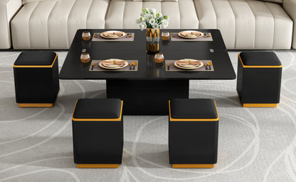 [Video Provided]VIBE HAUS Lift-Top Coffee Table with Storage Stools, Modern Center Table with Foldable Top, Multi-Functional Adjustable Coffee Table for Living Room(OLD SKU:N724P292506B) image 11