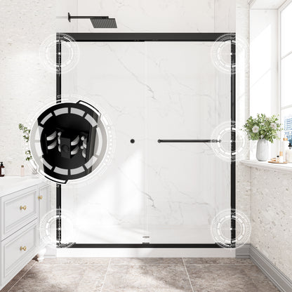 55"-60" W x 72" H Matte Black Reversible Installation Double Bypass Sliding Shower Door,Aluminium Alloy Frame,1/4"(6MM) Tempered Glass With Nano Explosion-proof Membrance,Easy Installation image 5