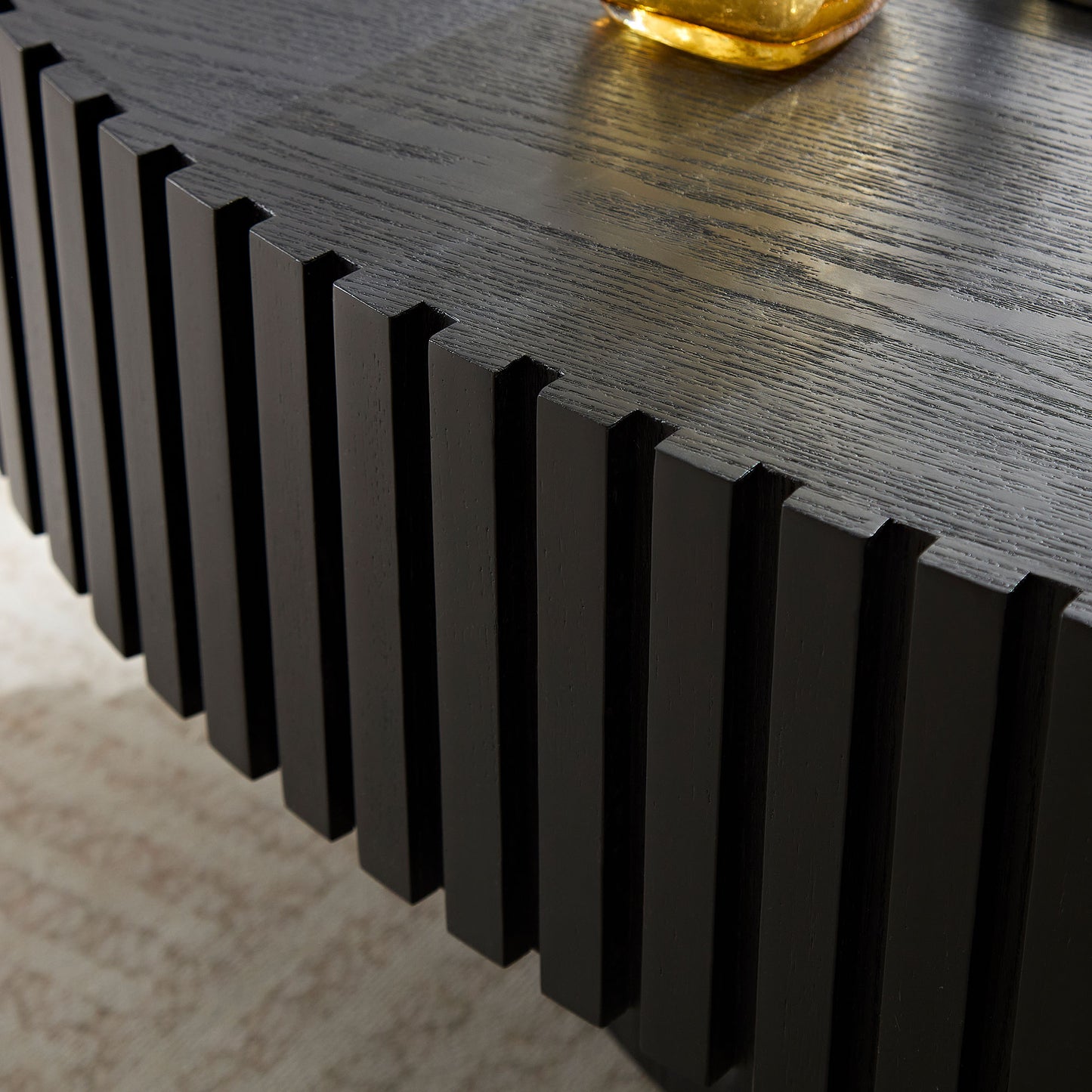 Modern Handcraft Drum Coffee Table Length 43.7 inch Ellipse Coffee Table for Living Room,Oval Small Coffee Table with Sturdy Pedestal,Black MDF image 8