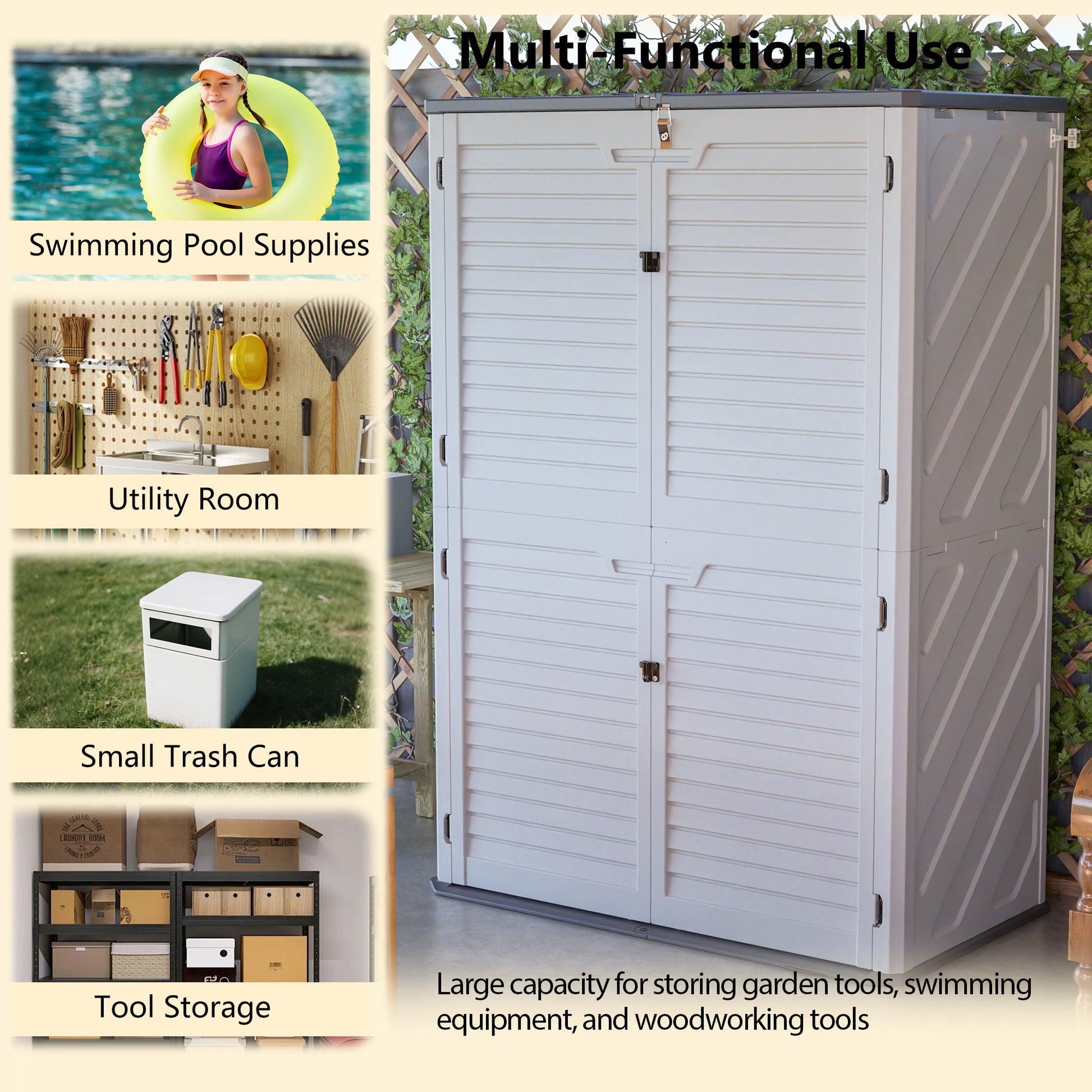 Rust Proof Resin Garden Equipment Storage - Weatherproof, Spacious, UV Resistant Material, Non-Partitioned image 4