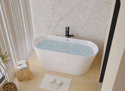 59" Acrylic Freestanding Bathtub, Stand Alone Soaking Tub, Glossy White Acrylic, Toe-tap Chrome Drain, cUPC Certified image 12
