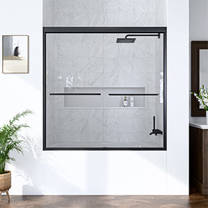 56"-60"W*60" H Semi-Frameless Double Sliding Shower Door, Bypass Shower Door, 1/4" (6mm) Thick SGCC Tempered Glass Door, Matte Black image 1