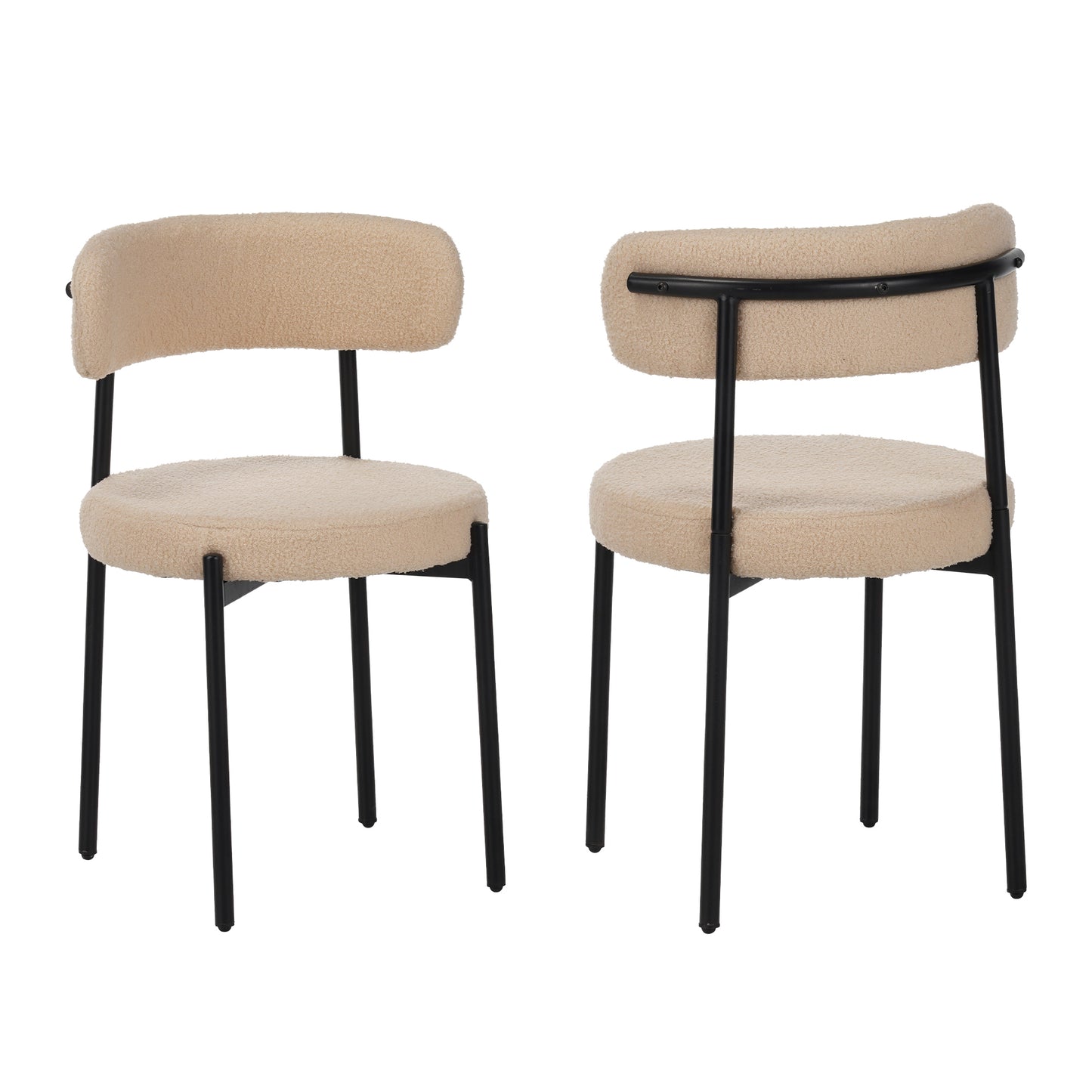 Medieval modern dining chair set, 4 pieces, round seat cushions, black metal legs, curved back kitchen dining chairs, suitable for restaurants and dining rooms, beige image 8