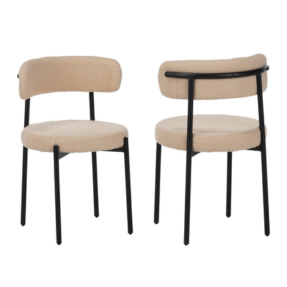 Medieval modern dining chair set, 4 pieces, round seat cushions, black metal legs, curved back kitchen dining chairs, suitable for restaurants and dining rooms, beige image 8