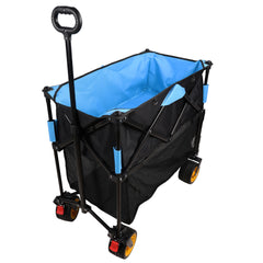 Big large capacity Folding cart Extra Long Extender Wagon Cart Folding Wagon Garden Shopping Beach Cart (black + blue)