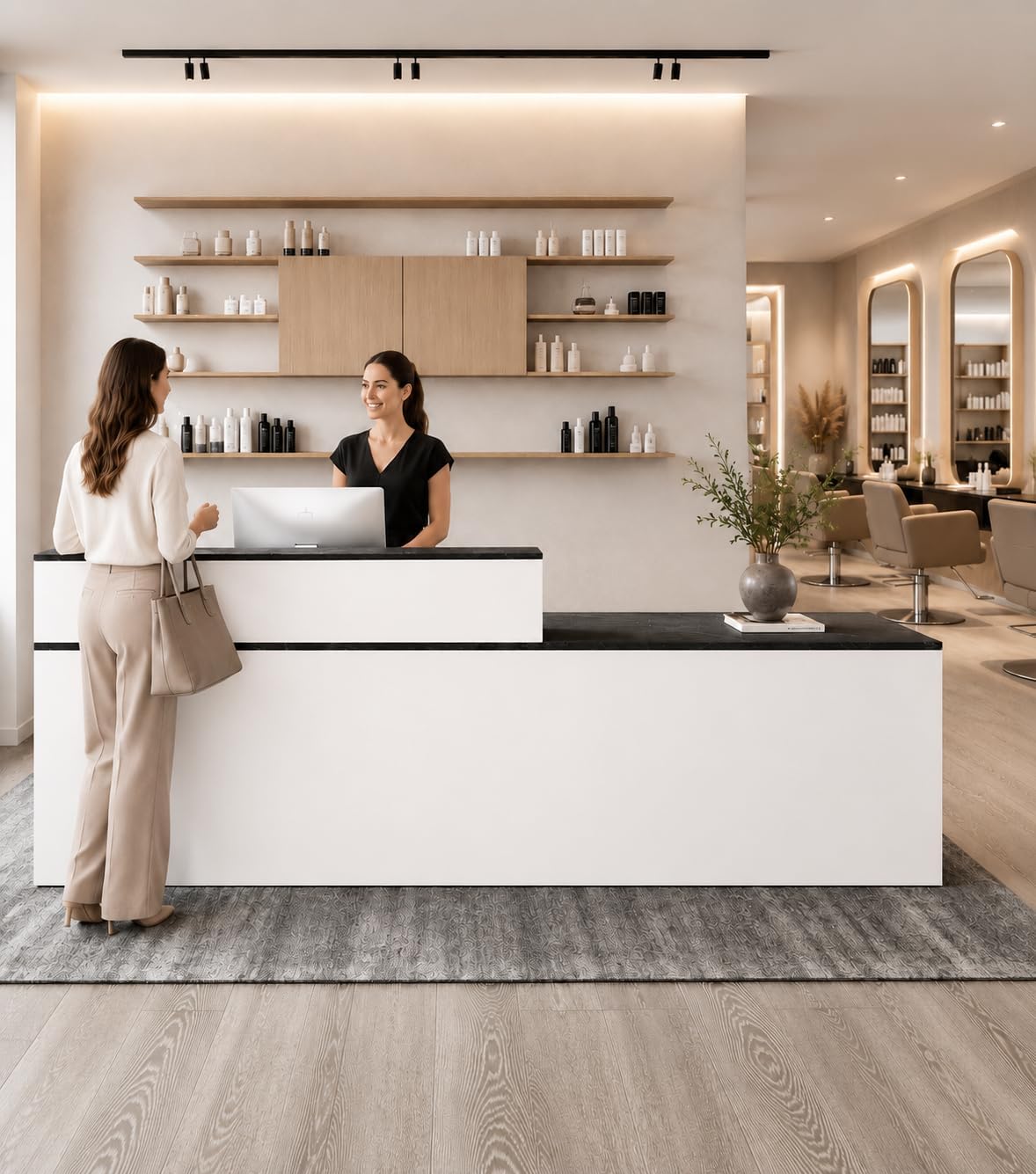 71" L-Shaped Reception Desk with Counter – Front Desk for Office, Salon, Lobby with Lockable Drawer, Keyboard Tray & Cable Management (White & Black, Right) image 6