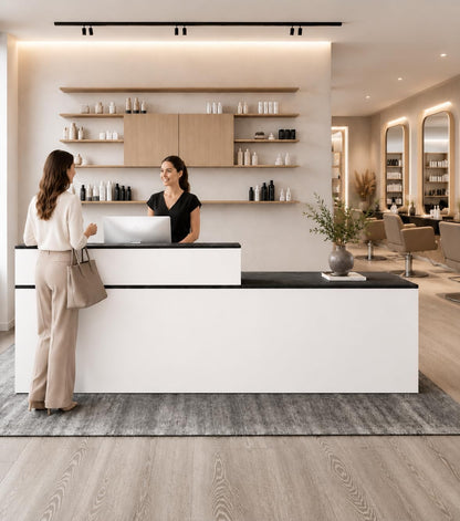 71" L-Shaped Reception Desk with Counter – Front Desk for Office, Salon, Lobby with Lockable Drawer, Keyboard Tray & Cable Management (White & Black, Right) image 6