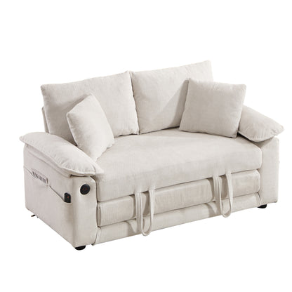 58 inch 3-in-1 Upholstered Futon Sofa Convertible Floor Sofa bed,Foldable Tufted Loveseat with Pull Out Sleeper Couch Bed,Folding Mattres Love Seat Daybed W/Side Pockets for Living Room White image 8