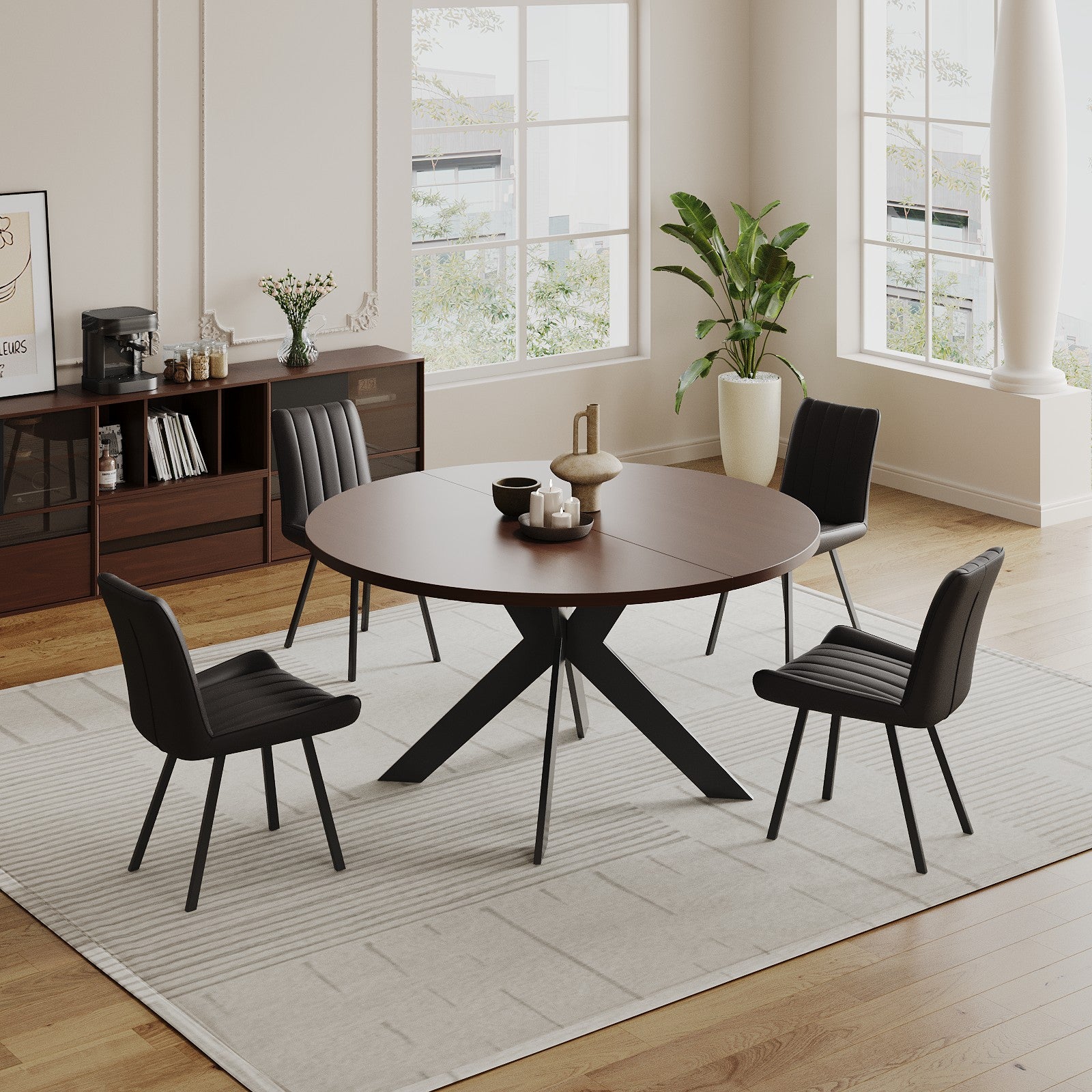 Round dining table, black walnut, brown,115cm image 6