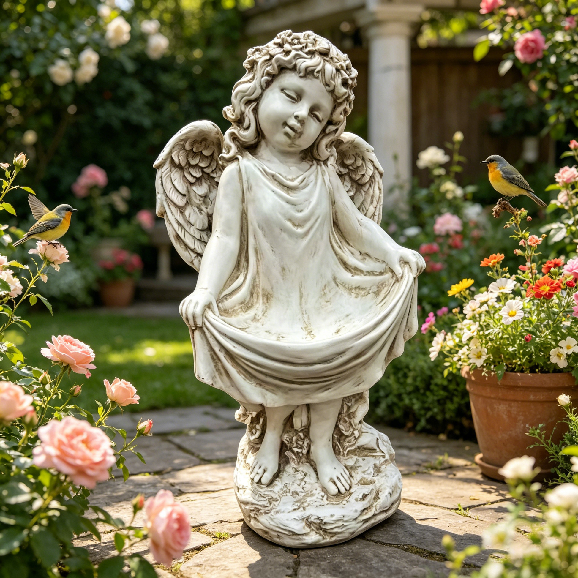 21.06" Tall Weathered Angel Cherub Garden Statue, Resin Dress Sculpture Figurine, Decorative Outdoor Yard Lawn Patio Backyard Landscape Ornament Decoration image 1
