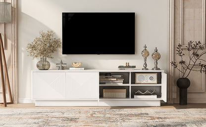 U-Can Stylish 4-Door Wave Design Cabinet with Adjustable Shelves & LED Accent image 3