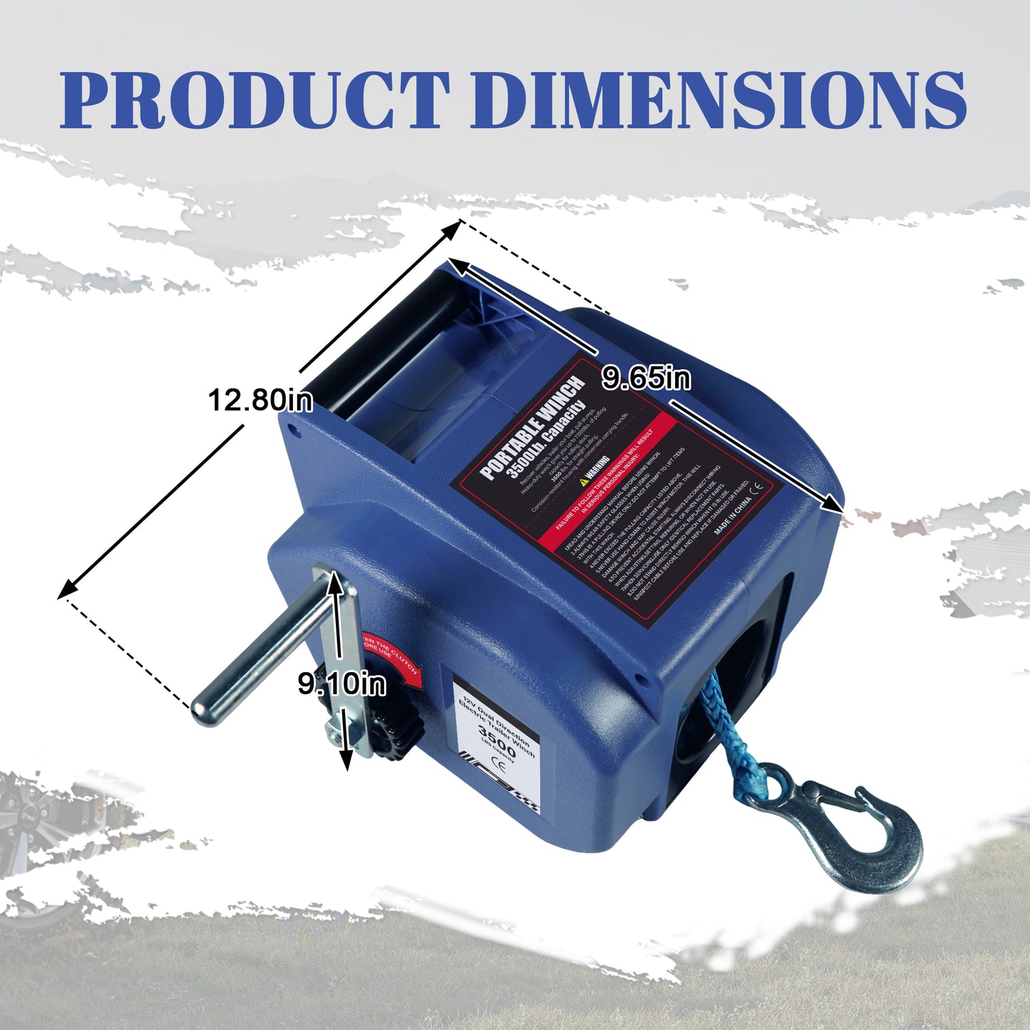 3500lbs Electric Vehicle Winch, 12V DC Portable Trailer Winch with Wireless Remote & Hand Crank, Waterproof Reversible Power-in/Out Marine Winch for Boat Car Truck with Nylon Rope image 3