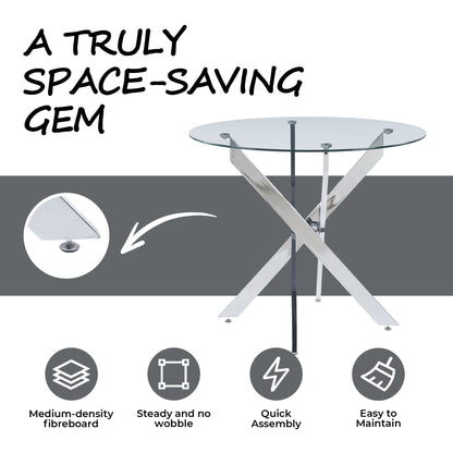 Dining Table with cross metal leg and tempered glass,Modern Space Saving Kitchen Table for Living Room,chrome legs image 4