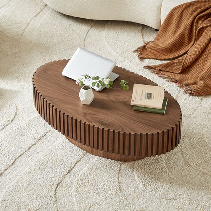 Modern Handcraft Drum Coffee Table Length 43.7 inch Ellipse Coffee Table for Living Room,Oval Small Coffee Table with Sturdy Pedestal,Walnut MDF,W2582P251185 image 12