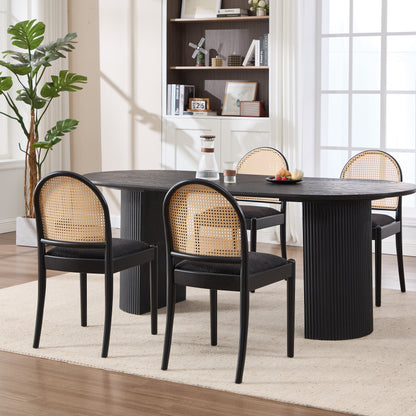 Rattan Dining Chairs Set of 2, Upholstered Linen Dining Room Chairs with Backrests, Modern Kitchen Chairs with Wood Legs for Dining Room, Black image 12