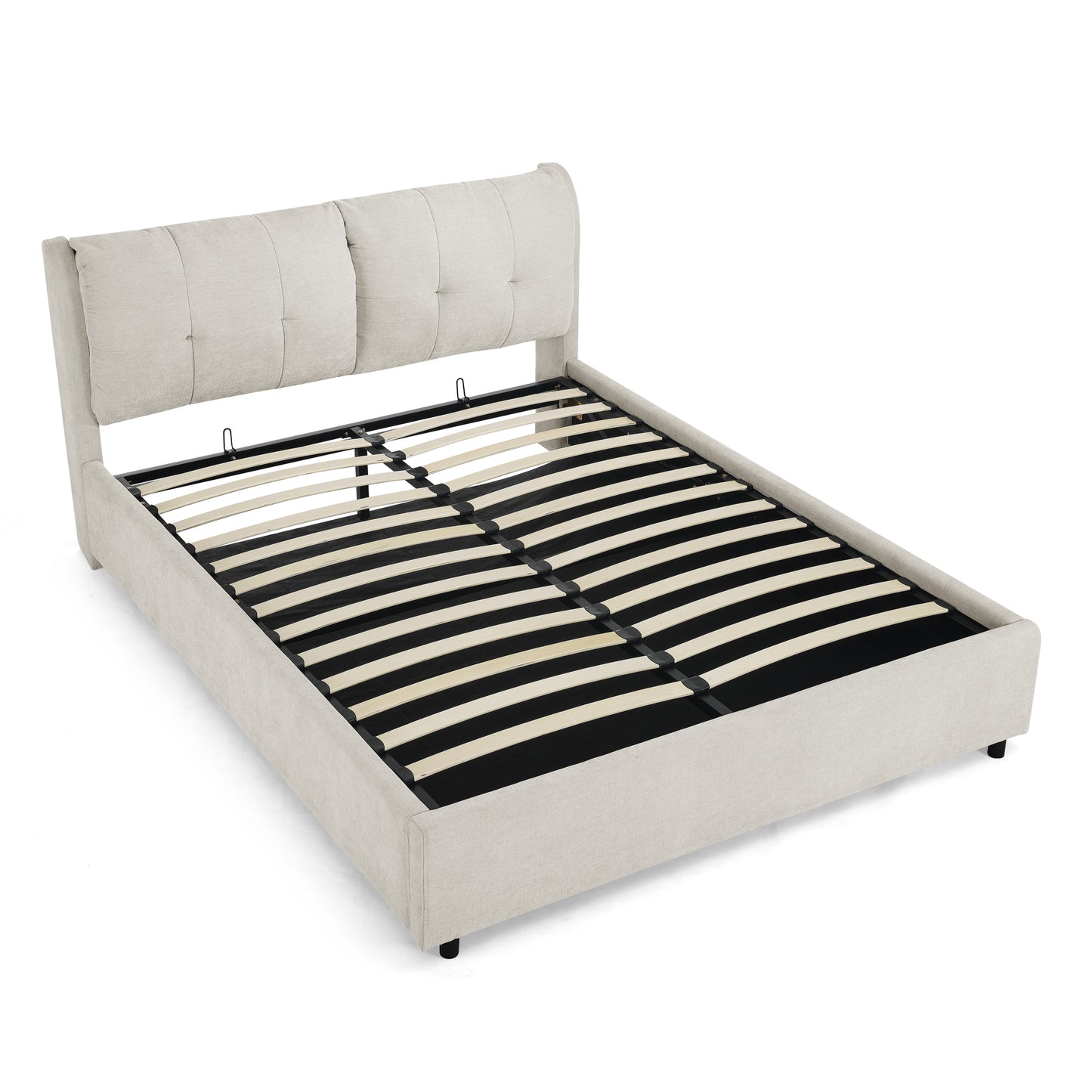 Queen Size Storage Upholstered Hydraulic Platform Bed with Integrated Headboard, Chenille Fabric, Beige image 7