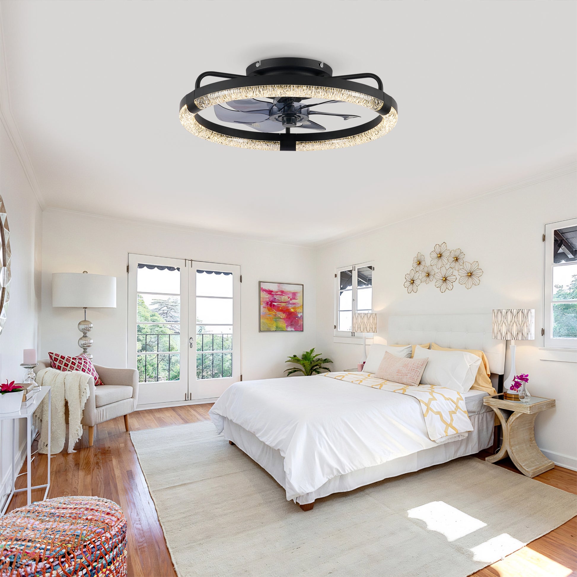 20" Ceiling Fans with Kit,LED Light Source and Remote Control, 3000-6500K Dimmable Modern Flush Mount LED Fan Light, 6 Speeds, Quiet DC Motor For Living room, Bedroom,Kitchen----Matte Black image 4