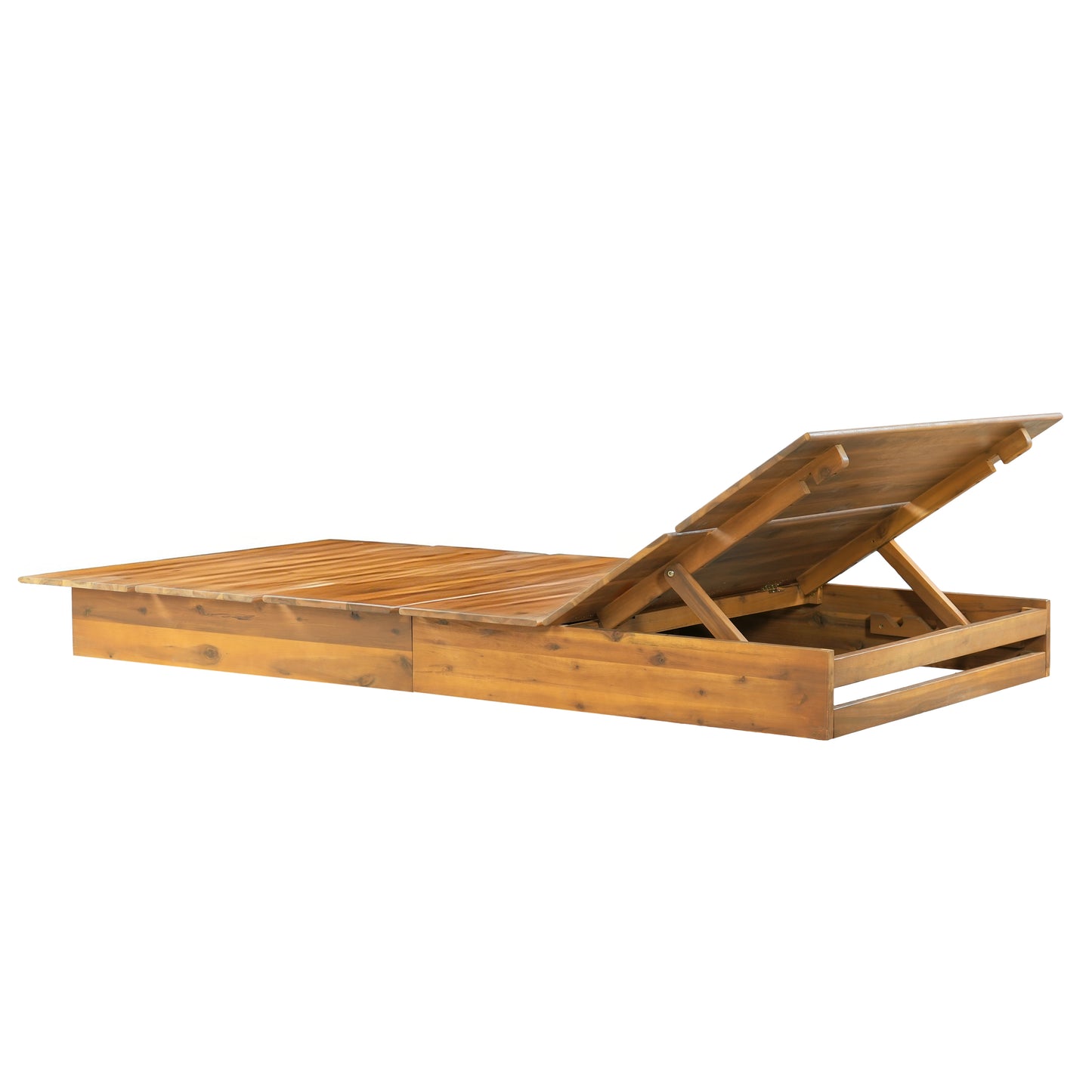 Acacia Wood Outdoor Chaise Lounge,Teak Finish, 3-Position Adjustable Backrest, Patio Poolside Sun Lounger, 400 lbs Capacity,Modern Patio Sun Lounger for Garden, Poolside image 4