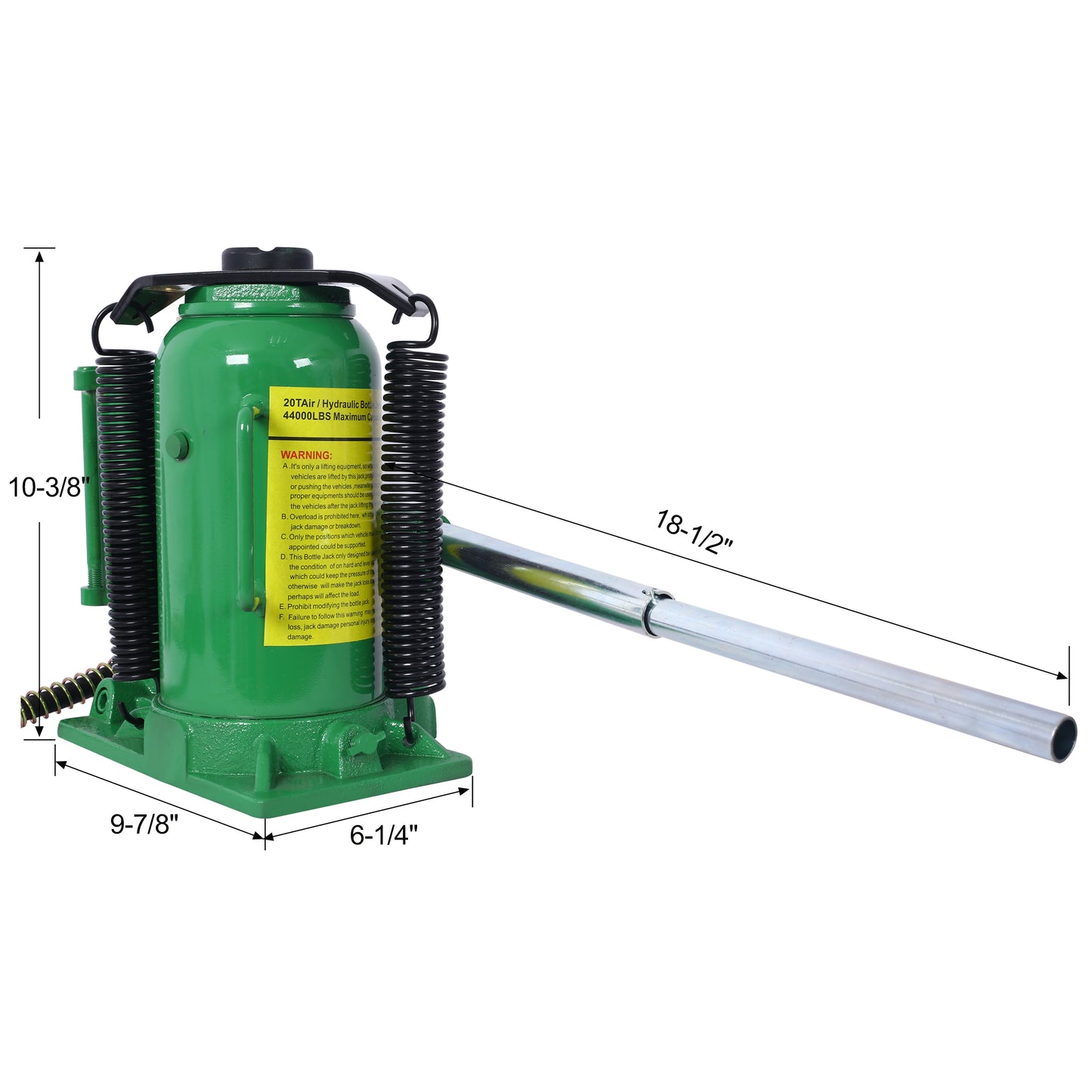 Air Hydraulic Bottle Jack, 20 Ton/44029 LBS All Welded Bottle Jack, 10.2-19.7 inch Lifting Range, Manual Handle and Air Pump, for Car, Pickup, Truck, RV, Auto Repair, Industrial Engineering,Green image 12