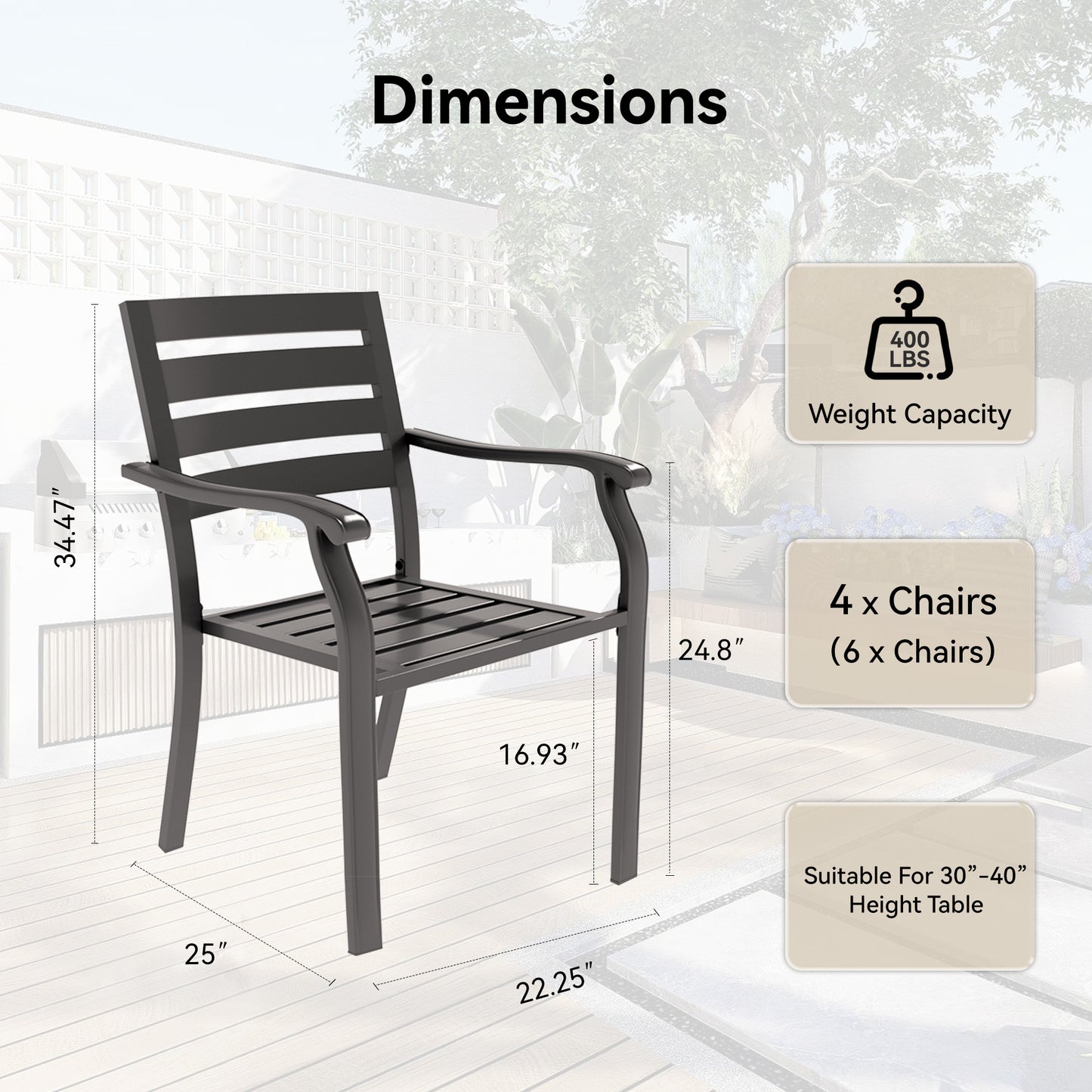 VRSHWO lron Terrace Dining Chairs, a Set of 2 Black Color Outdoor Chairs, Bistro Metal Chairs, All-Weather Outdoor Metal Dining Chairs, Suitable for Gardens, Terraces, and Swimming Pool image 4