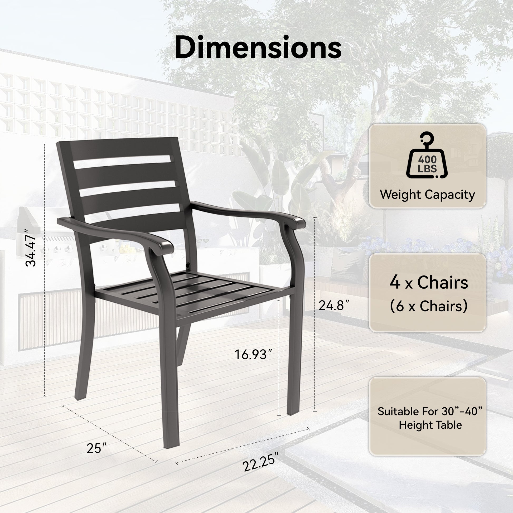 VRSHWO lron Terrace Dining Chairs, a Set of 2 Black Color Outdoor Chairs, Bistro Metal Chairs, All-Weather Outdoor Metal Dining Chairs, Suitable for Gardens, Terraces, and Swimming Pool image 4
