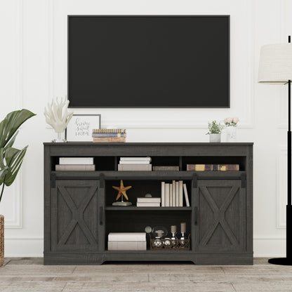 Farmhouse TV Stand with Sliding Barn Door for TVs up to 65+ Inch, 34" Tall Entertainment Center, Wood Media Console Storage Cabinet for Bedroom, Living Room, Dark Grey image 8