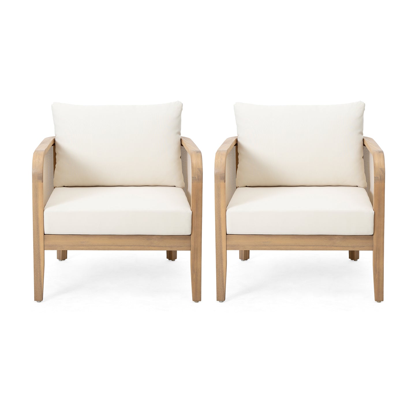 (Set of 2) Outdoor Acacia Wood Patio Club Chair, Textilene Patio Furniture,Waterproof Thick Cushion Deep Seating for Porch, Garden, Backyard, Balcony, Weight Capacity 400lbs, Light Teak Finish, Beige image 2