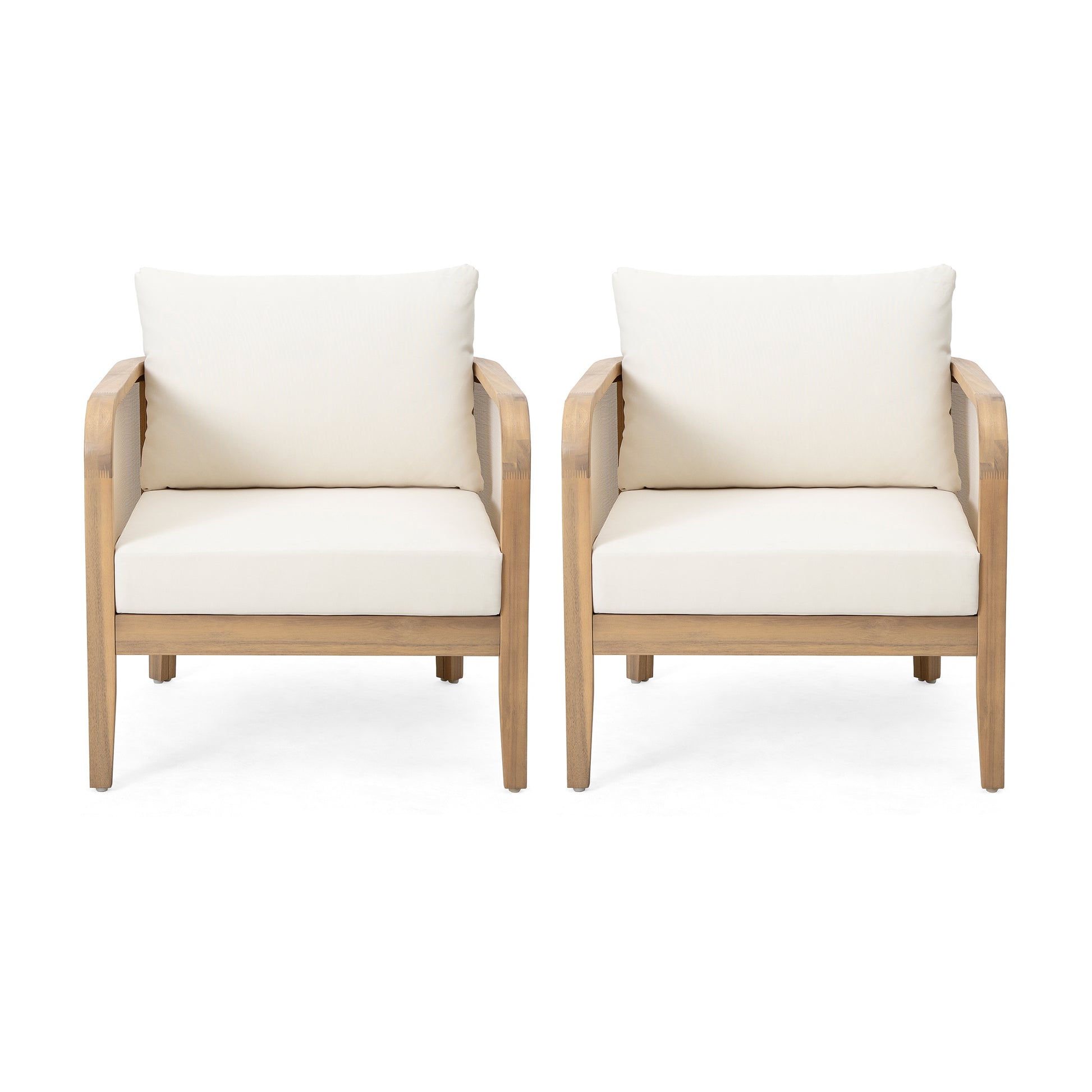 (Set of 2) Outdoor Acacia Wood Patio Club Chair, Textilene Patio Furniture,Waterproof Thick Cushion Deep Seating for Porch, Garden, Backyard, Balcony, Weight Capacity 400lbs, Light Teak Finish, Beige image 2