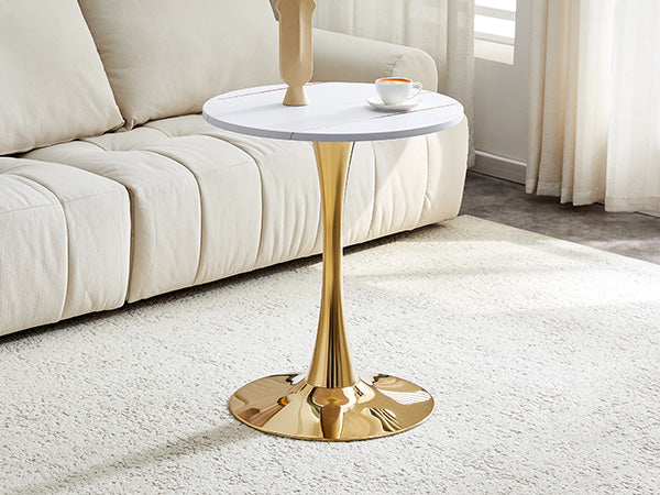 Round Dining Table, 23.6" Circle Tulip Table with Thickened Tabletop & Metal Pedestal, Mid Century Modern Bistro Table for Kitchen, Small Places, Living Room, Cafe (White) image 4