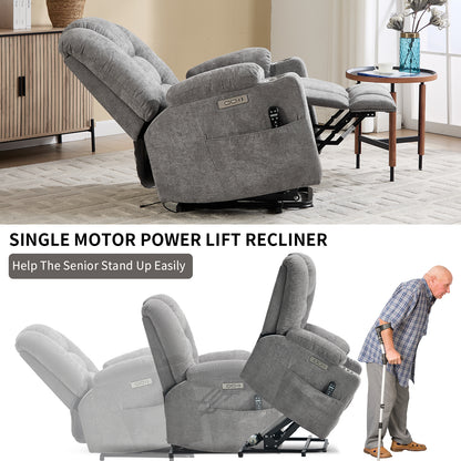 Power Lift Recliner Chair with Massage and Heat for Elderly, Overstuffed Wide Recliners, Heavy Duty Motion Mechanism with USB and Type C Ports, 2 Steel Cup Holders, Light Grey image 9